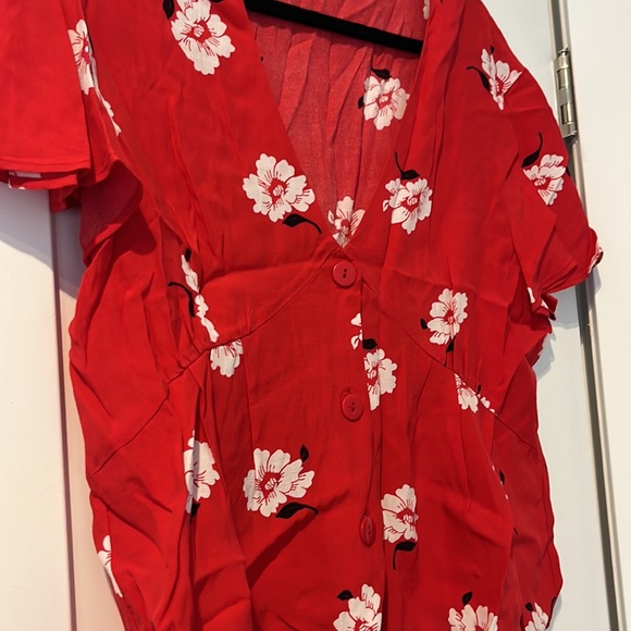 Zara Red Floral Buttondown Top size L - Picture 7 of 9
